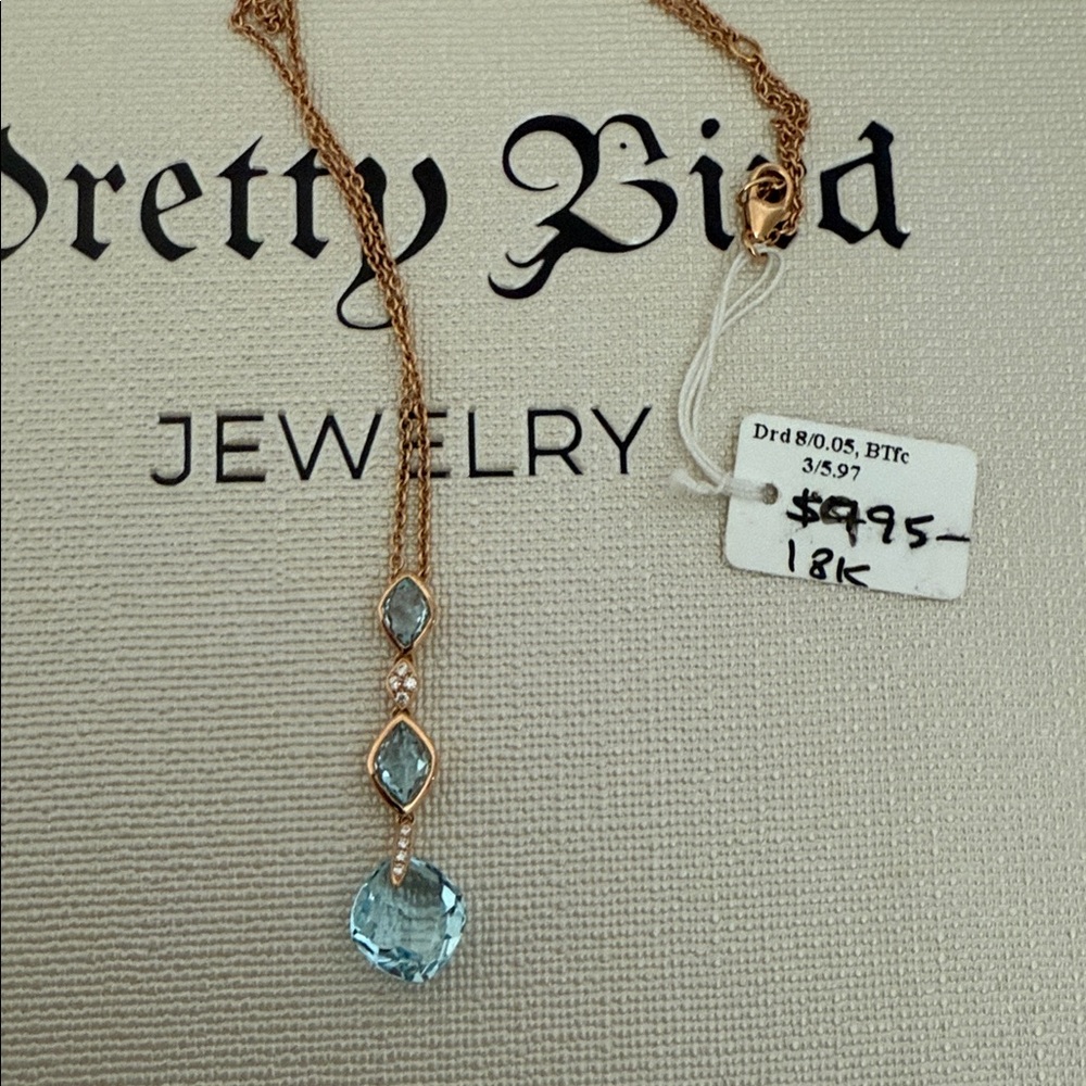 18k Rose Gold Blue Topaz & Diamond Necklace